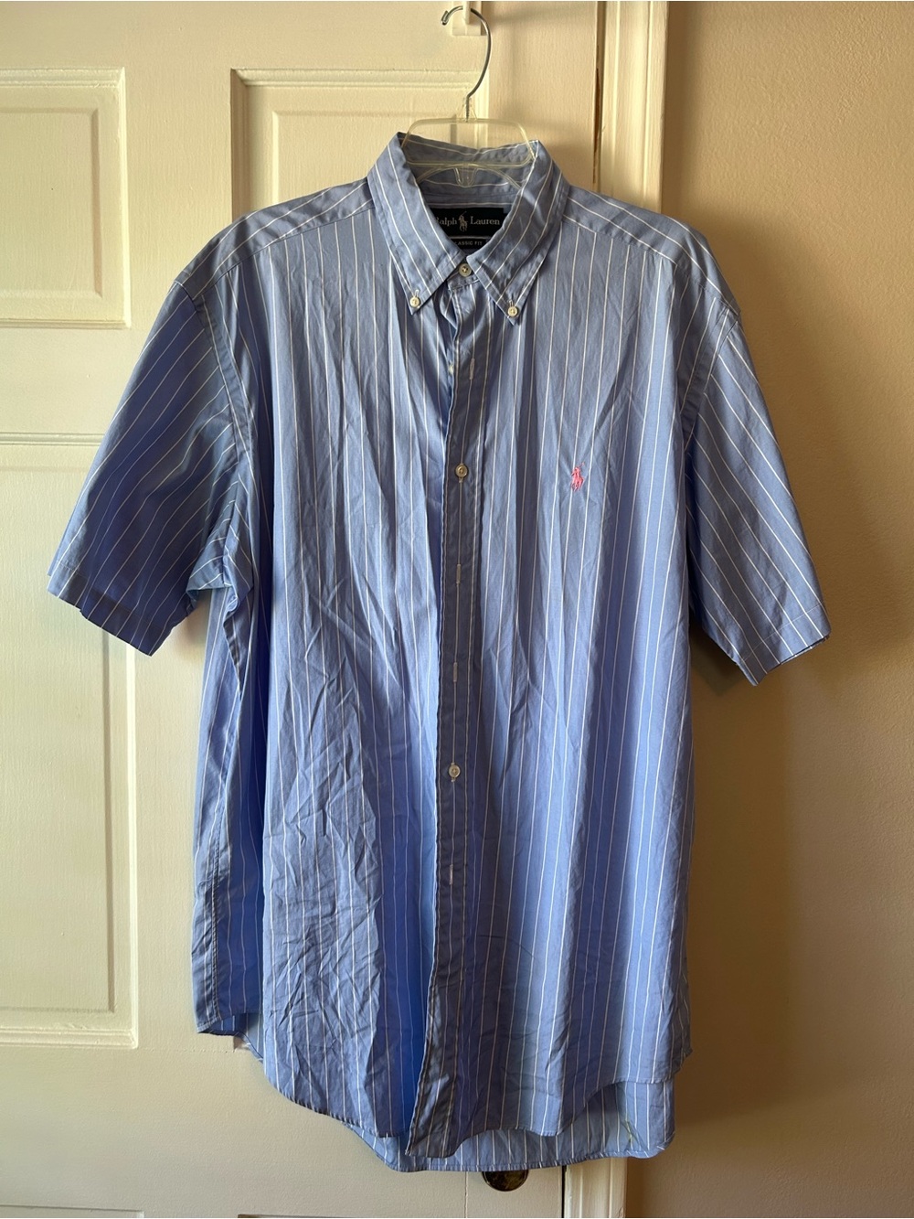 Ralph Lauren Light Blue Pinstripe Short-Sleeve Button-Down Shirt